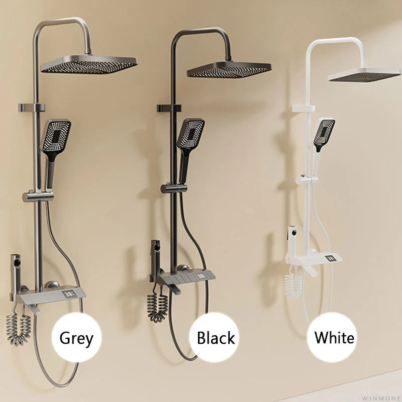 HOShower-Ensemble complet de système de douche, buse rotative, baignoire, affichage numérique, douche murale, pluie, LED, ensemble de pommeau de douche Salle de bains douche en laiton Tap Set Accessoires