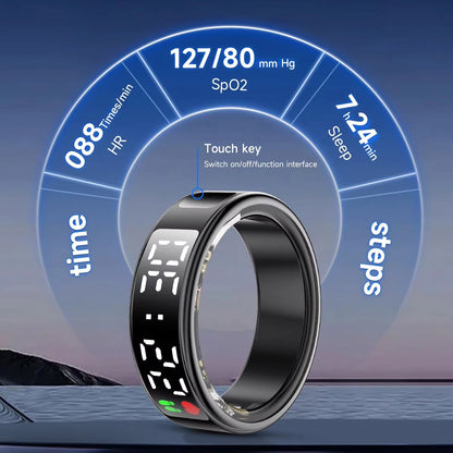 Nouveau SR08 anneau intelligent écran d'affichage LED fréquence cardiaque sommeil Modes de sport surveillance de la santé hommes femmes anneau de sport en acier inoxydable
