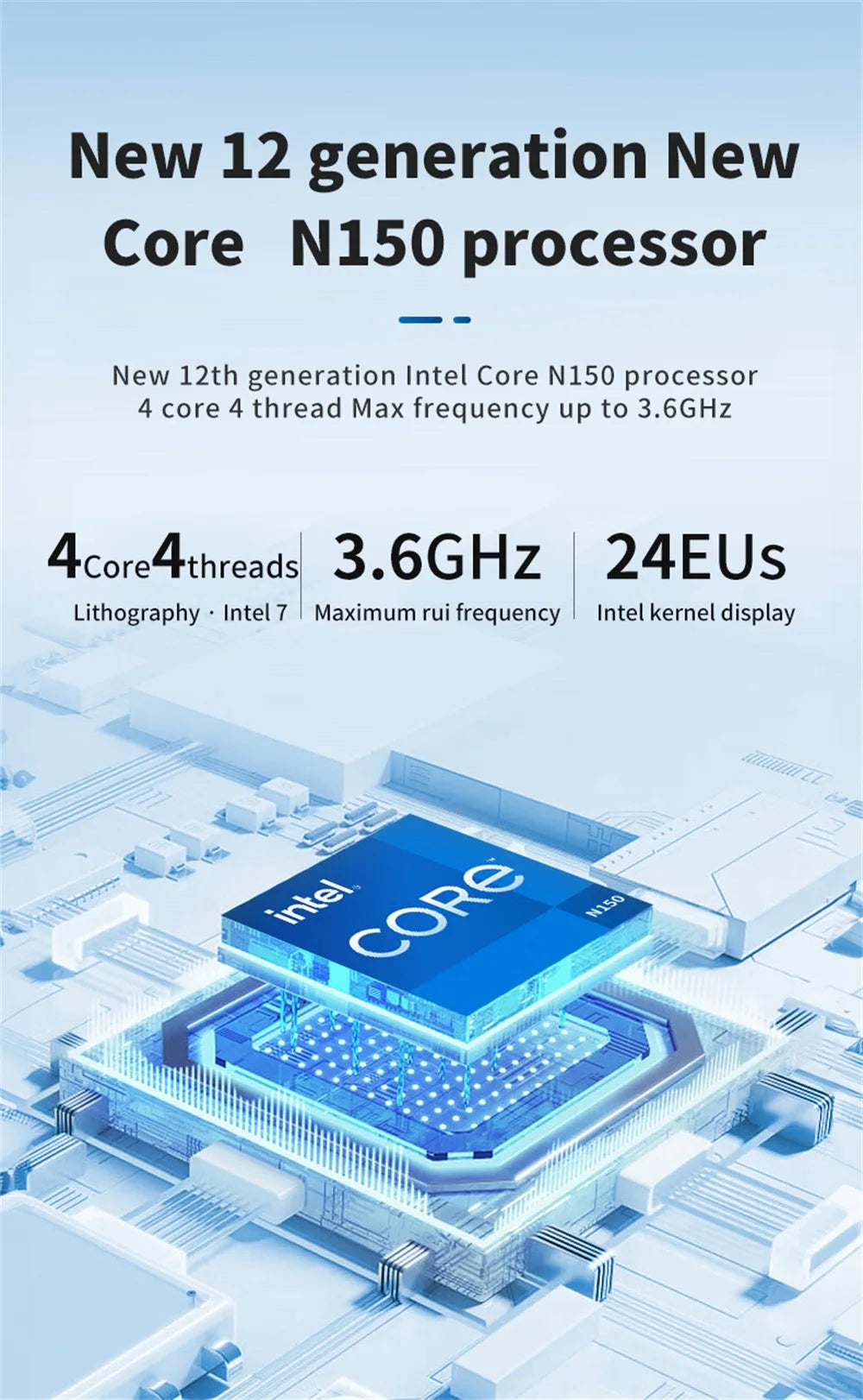 MLLSE G2 Pro Mini PC, processeur Intel Twin Lake N150, LPDDR5, 12 Go de RAM, 512 Go de SSD, Wi-Fi 5, BT5.0, Windows 11