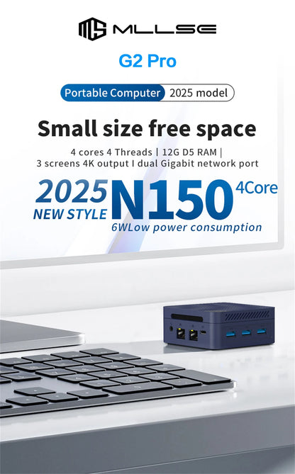 MLLSE G2 Pro Mini PC, processeur Intel Twin Lake N150, LPDDR5, 12 Go de RAM, 512 Go de SSD, Wi-Fi 5, BT5.0, Windows 11