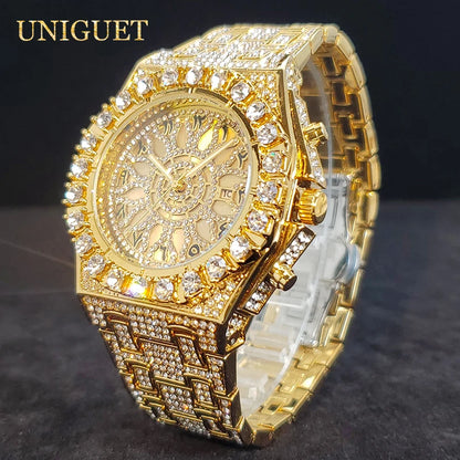Montre de luxe pour hommes montres à Quartz en diamant glacé pour homme Zircon brillant Hip Hop horloge à main lumineux étanche reloj hombre