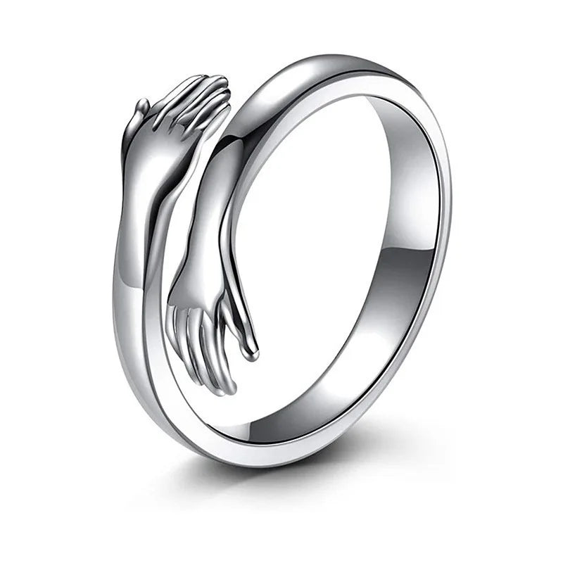 Bagues à main de câlin d'amour romantique, bagues créatives d'amour pour toujours ouvertes, bijoux exquis réglables, cadeau de fête pour femmes