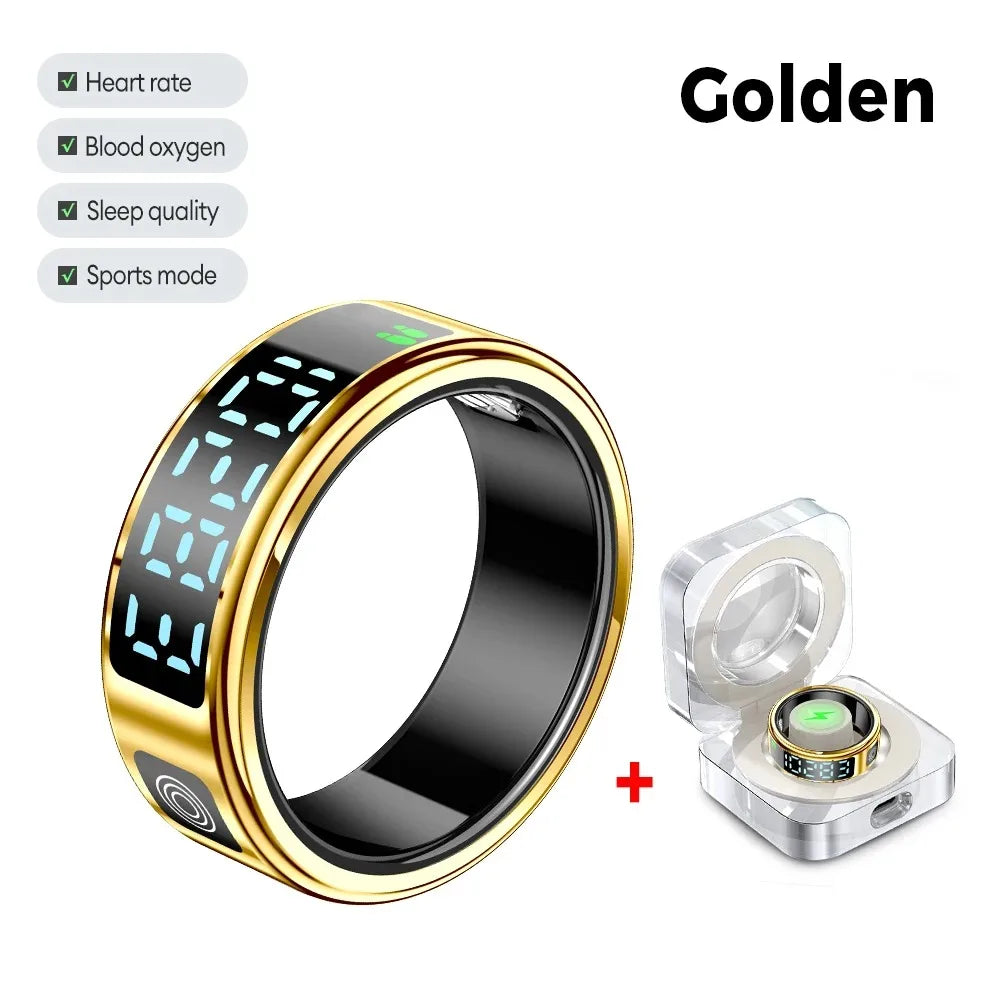 Nouveau SR08 anneau intelligent écran d'affichage LED fréquence cardiaque sommeil Modes de sport surveillance de la santé hommes femmes anneau de sport en acier inoxydable