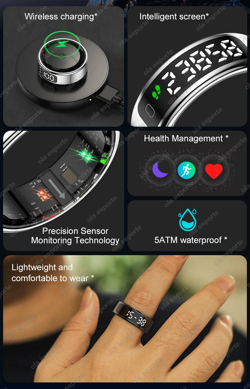 Écran d'affichage LED anneau intelligent pour Xiaomi fréquence cardiaque moniteur d'oxygène sanguin Smartring hommes femmes étanche Multi Modes de sport anneau