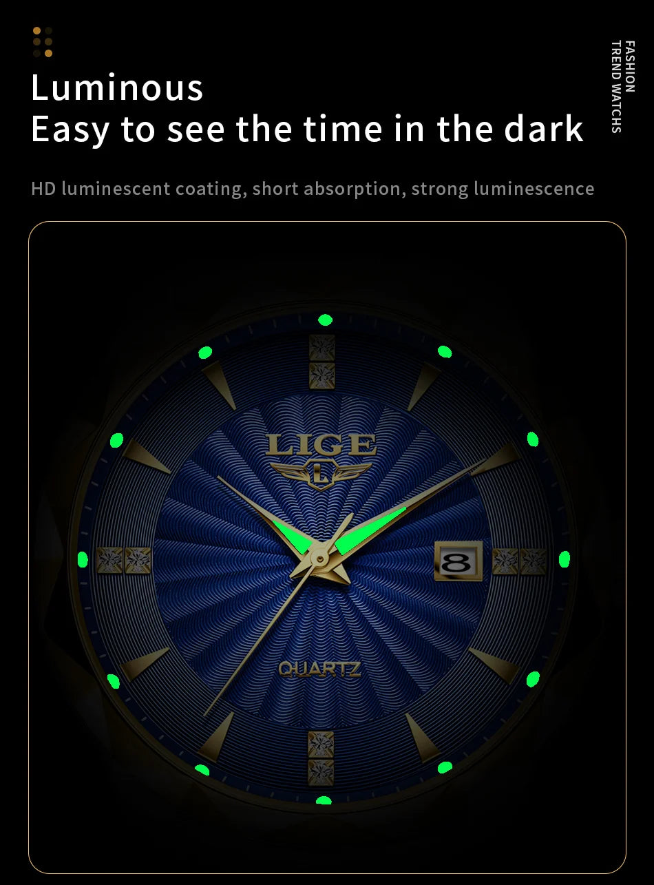 LIGE luxe femme montre mode Sport de plein air lumineux montres à Quartz mouvement importé étanche en acier inoxydable femmes montres